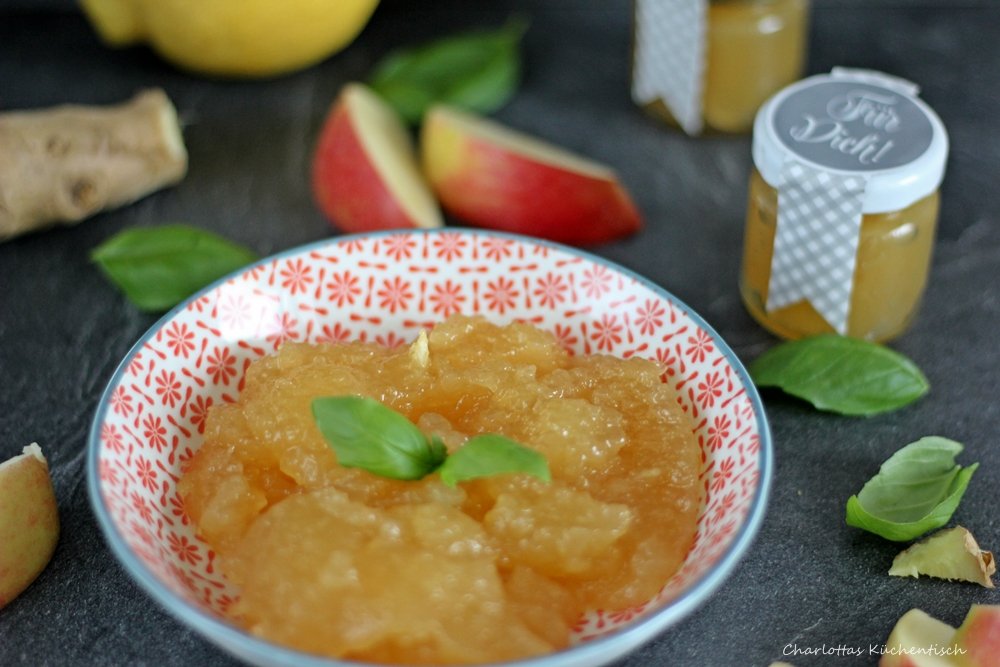 Apfel-Ingwer-Basilikum-Marmelade, Marmelade, Apfelmarmelade, Brotaufstrich, Frühstück