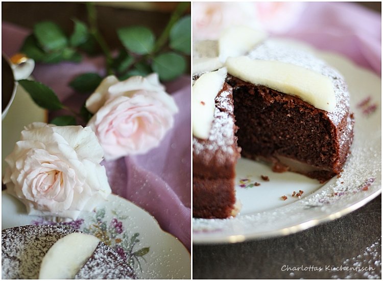 Schokolade-Joghurt-Kuchen, Schokoladenkuchen, Joghurtkuchen, Wanderteller, Backen, Rezept, Birnen