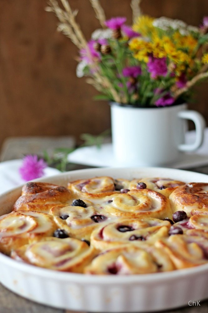 Blaubeer Quarkschnecken, Hefeschnecke, Hefeteig, Quarkschnecke, Blaubeeren, Rezept, Backen