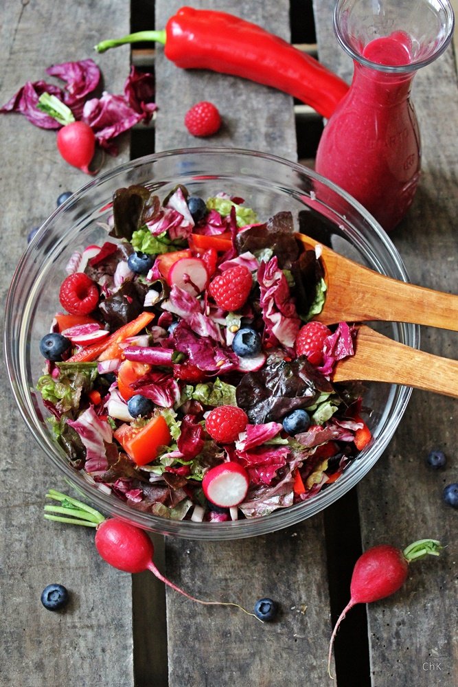 Roter Salat, Blaubeerbalsam, Zapfhahn