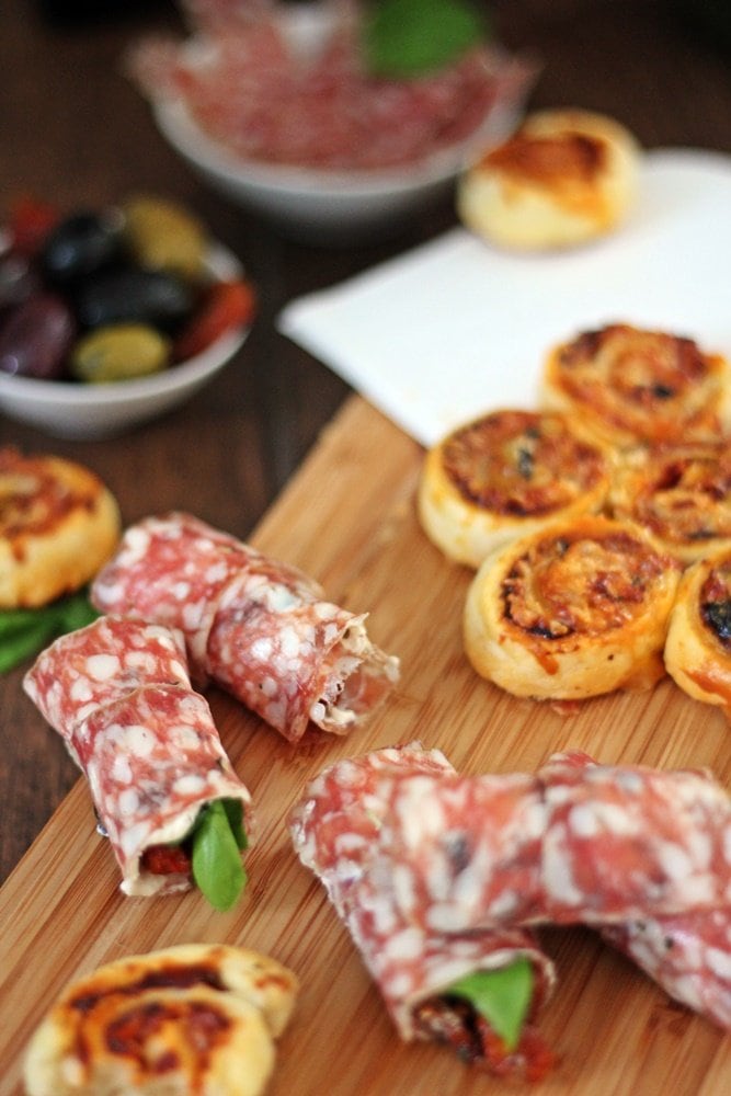 Pikante Salami Snacks, Aoste, Ringsalami, Ringsalami Ricotta Röllchen